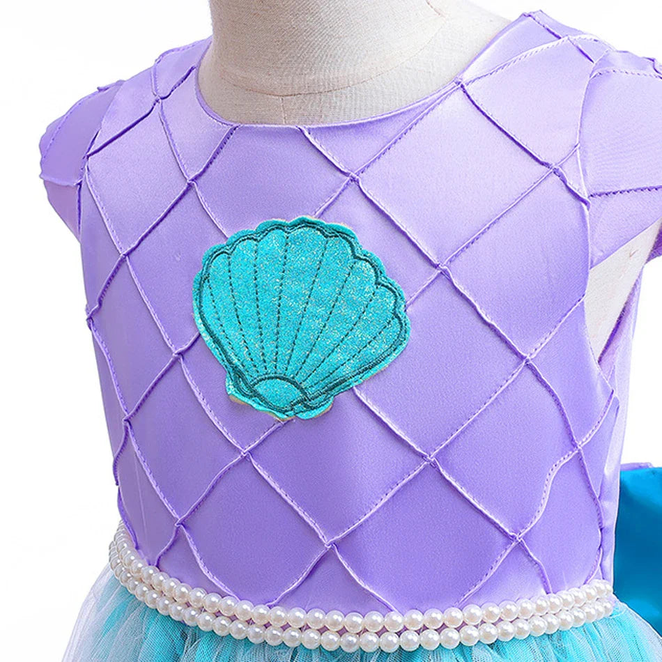 Vestido Infantil Princesa Ariel Bordado de Flores